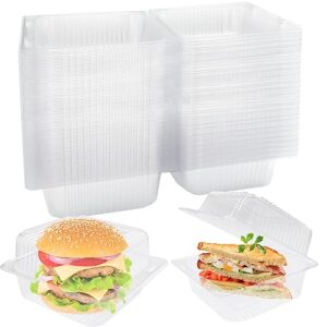 ojyudd 200 pack clear plastic square hinged food container,disposable to go containers with clear lids,take out square clamshell food boxes for dessert,cakes,cookies,pasta,sandwiches