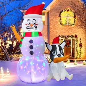 aerwo 6ft christmas inflatables outdoor decorations, funny inflatable snowman with dog christmas blow up yard decorations with rotating led lights for christmas yard garden decorations indoor outdoor