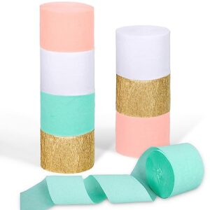 whaline 8 rolls crepe paper streamers gold green pink white crepe paper rolls flower diy kits for wedding birthday valentine's day decor bachelorette bridal baby shower backdrop photo booth,4 colors