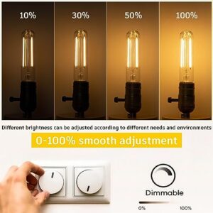 Grensk Dimmable E26 LED Tubular Light Bulbs 40Watt,T10 T30 4W 400Lumens Flicker-Free Vintage Edsion Bulbs,2700K Warm White Filament Light Bulbs for Chandelier Light or Industrial Wall Sconces,2 Pack