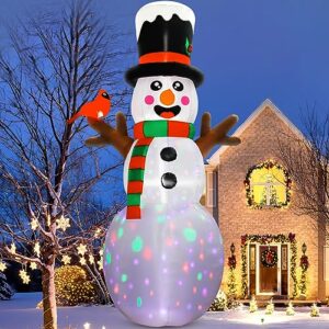 aerwo 12ft christmas inflatables outdoor decorations, giant inflatable snowman cardinal christmas blow up yard decorations with rotating led lights for christmas yard garden decorations indoor outdoor