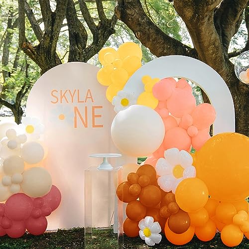 166 Pieces Daisy Balloon Garland Arch Kit Pastel Balloon Arch Pink and Orange Balloons Boho Balloon Garland Kit Groovy Balloon Garland Kit Daisy Party Decorations