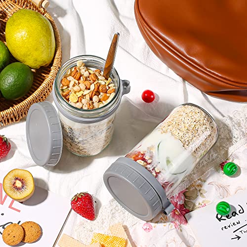 GUUTRY Overnight Oats Containers with lids and Spoons: 24 Oz Mason Jars for Overnight Oats - 2 Pack Glass Food Storage Containers for Oatmeal - Meal Prep Container/Canning Jars/Food Jars & Canisters