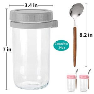 GUUTRY Overnight Oats Containers with lids and Spoons: 24 Oz Mason Jars for Overnight Oats - 2 Pack Glass Food Storage Containers for Oatmeal - Meal Prep Container/Canning Jars/Food Jars & Canisters