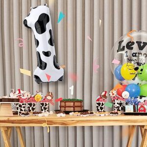 Cow Number Balloons, 40 Inch Cute Cow Print Balloons Reusable Cow Birthday Decorations Farm Themed Birthday Party Supplies for Kids (Number 1)