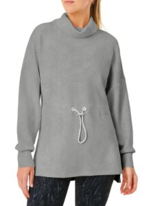 dokotoo womens sweatshirts casual long sleeve pullover turtleneck drawstring cute tops solid color relaxed fit sexy side split gray shirts large