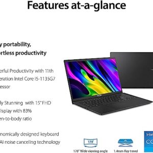 Asus Vivobook 15 Laptop, 15.6 Inch FHD, Intel Core i5-1135G7, 8GB RAM, 256GB SSD, Windows 11 Pro, 10 Number Key, WiFi, HDMI, USB Type-C for Business & Student, Black, PCM