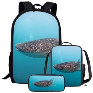 parprinty kids novelty animal backpack and lunch box for boys girls student lightweight 17 inch school whale shark backpack with lunch bag pencil case kids comfy padded black large bookbag