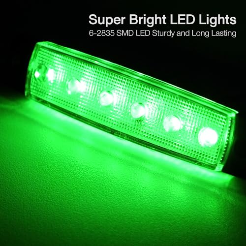 MADCATZ 3.8 Inch 20 Pcs Thin Line Green 6 LED Side Marker Boat Lights Fender Clearance Lamp 2835 SMD for Trailer Truck Pickup RV Camper Kayak Vessel 12V DC TK12