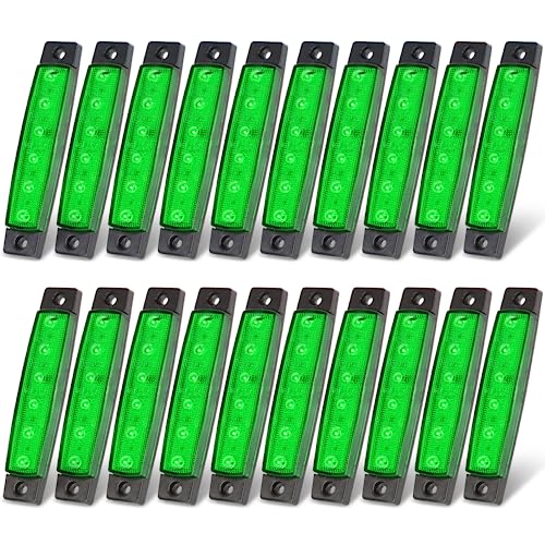 MADCATZ 3.8 Inch 20 Pcs Thin Line Green 6 LED Side Marker Boat Lights Fender Clearance Lamp 2835 SMD for Trailer Truck Pickup RV Camper Kayak Vessel 12V DC TK12