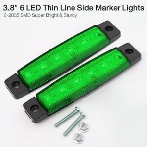 MADCATZ 3.8 Inch 20 Pcs Thin Line Green 6 LED Side Marker Boat Lights Fender Clearance Lamp 2835 SMD for Trailer Truck Pickup RV Camper Kayak Vessel 12V DC TK12