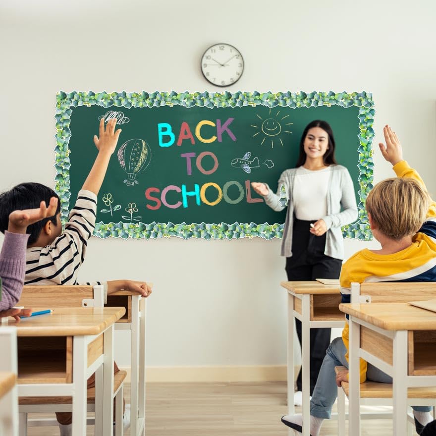 Bulletin Board Borders Decorations, Classroom Borders for Bulletin Board - Eucalyptus Die-Cut Border Bulletin Board Trim Decor, Greenery Classroom Wall Decor, Green Plant Bulletin Board Border (59Ft)