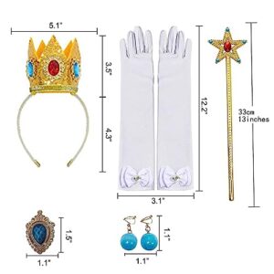 LAND BABEE Princess Crown Accessories Kit for Kids Girls Peach, 5in1 Princess Dress Up Accessories Tiara Crowns Brooch Wand Gloves Earrings, Princess Costume Halloween Cosplay Birthday Party Supplies