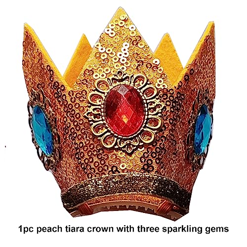 LAND BABEE Princess Crown Accessories Kit for Kids Girls Peach, 5in1 Princess Dress Up Accessories Tiara Crowns Brooch Wand Gloves Earrings, Princess Costume Halloween Cosplay Birthday Party Supplies