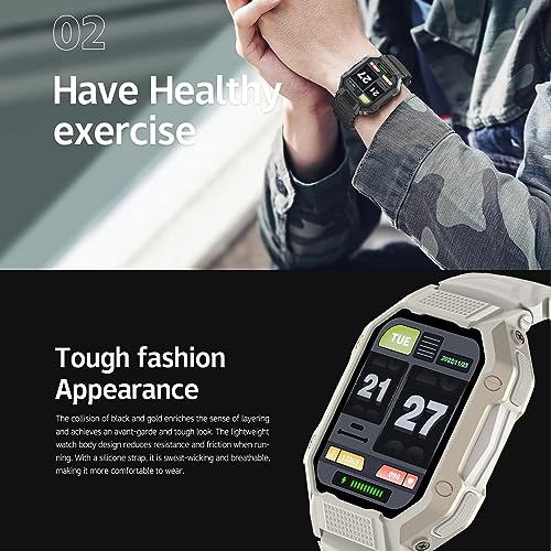 Loluka Military Smart Watch Make/Receive Calls Heart Rate Monitor 1.83" HD Screen Smartwatch Compatible with iPhone Android Phones Pedometer Sports Watches for Men Women