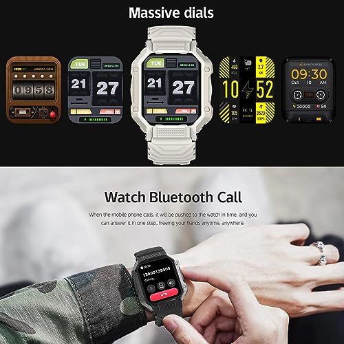 Loluka Military Smart Watch Make/Receive Calls Heart Rate Monitor 1.83" HD Screen Smartwatch Compatible with iPhone Android Phones Pedometer Sports Watches for Men Women