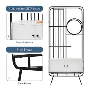 vikozalk Bookcase with Storage Cabinet, Free Standing Open Book Shelves Storage Display Shelf with Black Metal Frame, Tall Bookshelf for Bedroom Living Room Home Office, 31.5" L x 11.6" W x 70.9" H