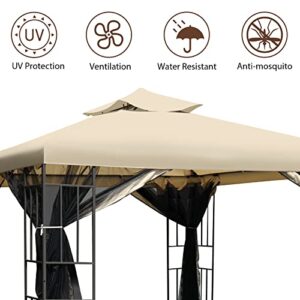 REDCAMP 10' x 10' Patio Gazebo with Netting, Double Roof Outdoor Gazebo Canopy Shelter for Backyard, Garden, Lawn (Khaki)