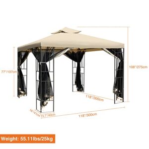 REDCAMP 10' x 10' Patio Gazebo with Netting, Double Roof Outdoor Gazebo Canopy Shelter for Backyard, Garden, Lawn (Khaki)