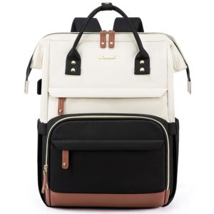 lovevook laptop backpack purse for women, nurse work business travel backpack bag, wide open backpack, lightweight water resistent daypack with usb charging port, 15.6 inch, beige-black-brown