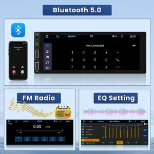 6.86 Inch Wireless Apple Carplay Car Stereo Single Din Touch Screen Car Radio with Bluetooth 5.0 Support Android Auto Mirror Link FM EQ SWC, Car Audio Receiver with USB/SWC/MIC/AUX-in