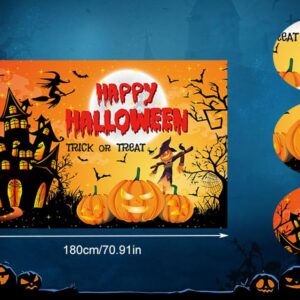 Halloween Party Decorations, Large Fabric Halloween Backdrop Pumpkin Lantern Cemetery Gate Spooky Night Banner Orange Moon Pumpkin Castle for Scary Halloween Party Supplies (Orange)