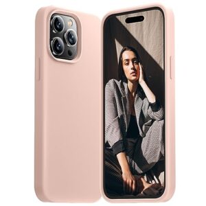 cordking for iphone 14 pro case, silicone ultra slim shockproof protective phone case with [soft anti-scratch microfiber lining], 6.1 inch, pinksand