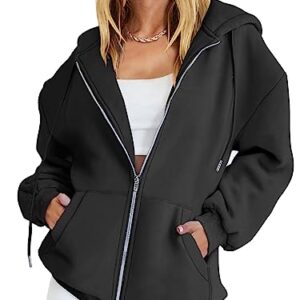 Caracilia Women's Oversized Zip Up Hoodies Sweatshirts Y2K Clothes Teen Girl Fall Casual Drawstring Jackets with Pockets 2023 Winter Loose Fit Clothing Soft Warm Thick Sweater A989heise-S Black