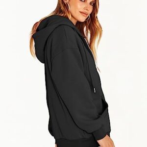 Caracilia Women's Oversized Zip Up Hoodies Sweatshirts Y2K Clothes Teen Girl Fall Casual Drawstring Jackets with Pockets 2023 Winter Loose Fit Clothing Soft Warm Thick Sweater A989heise-S Black