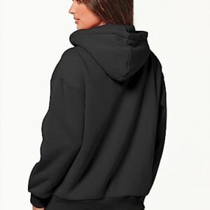 Caracilia Women's Oversized Zip Up Hoodies Sweatshirts Y2K Clothes Teen Girl Fall Casual Drawstring Jackets with Pockets 2023 Winter Loose Fit Clothing Soft Warm Thick Sweater A989heise-S Black
