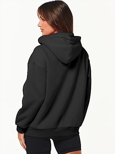Caracilia Women's Oversized Zip Up Hoodies Sweatshirts Y2K Clothes Teen Girl Fall Casual Drawstring Jackets with Pockets 2023 Winter Loose Fit Clothing Soft Warm Thick Sweater A989heise-S Black