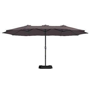 casainc 15 ft patio umbrella with base double-sided extra large outdoor umbrella market rectangular twin umbrella w/crank for garden deck lawn pool backyard-coffee (without lights)