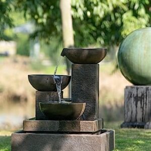 A&B Home Large 3-Tiered Cascading Bowls Water Fountain, Outdoor Floor Modern Concrete Fountain for Garden Patio Lawn Yard Porch Deck, 27.5" L x 27.5" W x 35.5" H, Gray Zen Waterfall Fountain