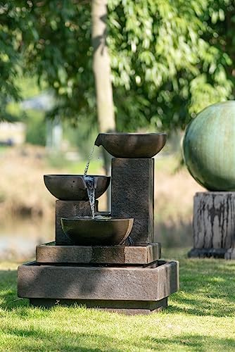 A&B Home Large 3-Tiered Cascading Bowls Water Fountain, Outdoor Floor Modern Concrete Fountain for Garden Patio Lawn Yard Porch Deck, 27.5" L x 27.5" W x 35.5" H, Gray Zen Waterfall Fountain