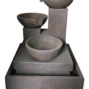 A&B Home Large 3-Tiered Cascading Bowls Water Fountain, Outdoor Floor Modern Concrete Fountain for Garden Patio Lawn Yard Porch Deck, 27.5" L x 27.5" W x 35.5" H, Gray Zen Waterfall Fountain