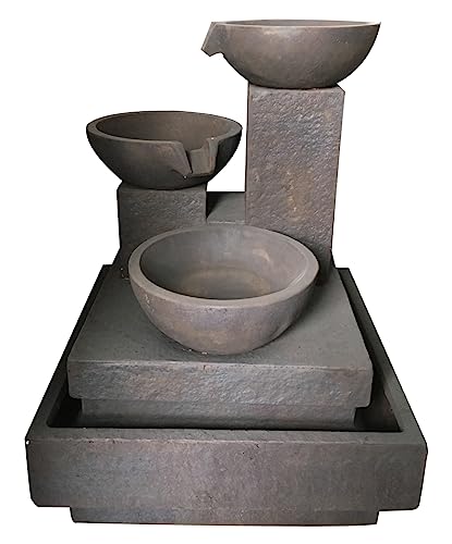 A&B Home Large 3-Tiered Cascading Bowls Water Fountain, Outdoor Floor Modern Concrete Fountain for Garden Patio Lawn Yard Porch Deck, 27.5" L x 27.5" W x 35.5" H, Gray Zen Waterfall Fountain