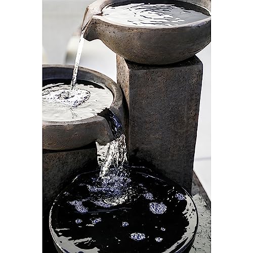 A&B Home Large 3-Tiered Cascading Bowls Water Fountain, Outdoor Floor Modern Concrete Fountain for Garden Patio Lawn Yard Porch Deck, 27.5" L x 27.5" W x 35.5" H, Gray Zen Waterfall Fountain