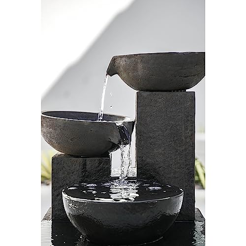 A&B Home Large 3-Tiered Cascading Bowls Water Fountain, Outdoor Floor Modern Concrete Fountain for Garden Patio Lawn Yard Porch Deck, 27.5" L x 27.5" W x 35.5" H, Gray Zen Waterfall Fountain