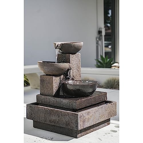 A&B Home Large 3-Tiered Cascading Bowls Water Fountain, Outdoor Floor Modern Concrete Fountain for Garden Patio Lawn Yard Porch Deck, 27.5" L x 27.5" W x 35.5" H, Gray Zen Waterfall Fountain