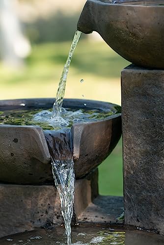 A&B Home Large 3-Tiered Cascading Bowls Water Fountain, Outdoor Floor Modern Concrete Fountain for Garden Patio Lawn Yard Porch Deck, 27.5" L x 27.5" W x 35.5" H, Gray Zen Waterfall Fountain