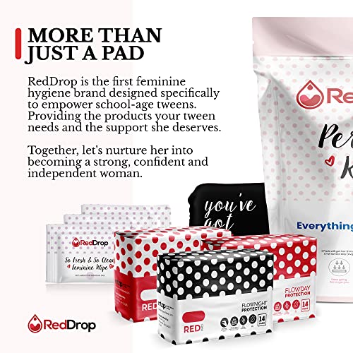 RedDrop Tween FlowDay Pads - Ultra Thin and Sticky Pads for Active Days - Designed for Girls Experiencing Their First Period