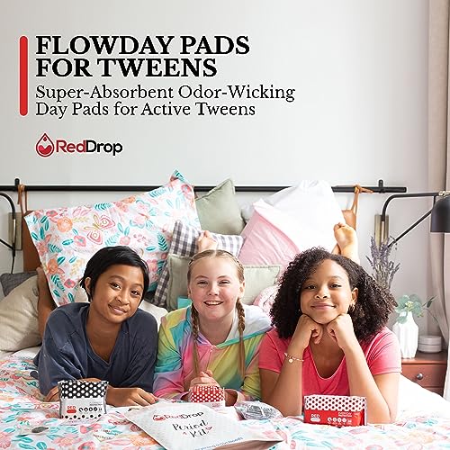 RedDrop Tween FlowDay Pads - Ultra Thin and Sticky Pads for Active Days - Designed for Girls Experiencing Their First Period