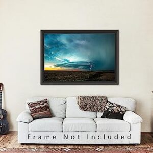 Storm Photography Print (Not Framed) Picture of Supercell Thunderstorm with Lightning Bolt on Spring Evening in Kansas Weather Wall Art Nature Decor (8" x 10")