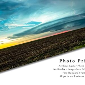 Storm Photography Print (Not Framed) Picture of Supercell Thunderstorm with Lightning Bolt on Spring Evening in Kansas Weather Wall Art Nature Decor (8" x 10")