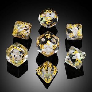 White Cat Gaming Dice Set D&D, DNDND 7PCS Resin DND Dice with Velvet Bag for Dungeons and Dragons Role Playing Games and Tabletop Games（White Cat