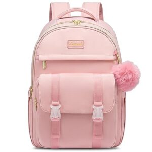 lovevook cute backpack purse for 14-16 year olds, fit 15.6 inch laptop fashion backpack for women, lightweight waterproof casual backpack for college essential, durable travel daypack, pink