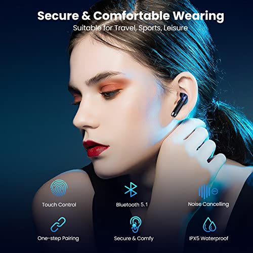 Wireless Earbuds Bluetooth 5.1 Headphones in Ear with Noise Cancelling Mic, Bluetooth Earbuds Stereo Bass, IP6 Waterproof Sports Earphones, 32H Playtime USB C Charging Ear Buds for Android iOS