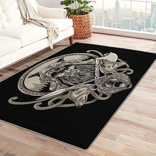 ZDABAOEC Viking Rug, 5x7 Rug, Norse Mythology Area Rugs for Bedroom Living Room, Vikings Patterned Large Rug, Washable Non Slip Indoor Floor Carpet & Home Decor