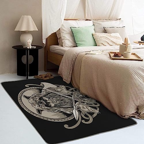 ZDABAOEC Viking Rug, 5x7 Rug, Norse Mythology Area Rugs for Bedroom Living Room, Vikings Patterned Large Rug, Washable Non Slip Indoor Floor Carpet & Home Decor