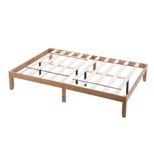 12 inch classic solid wood platform bed frame with wood slat supports deluxe queen wood platform bed frame with underground storage and easy assembly (no box springs required),queen(natural color)